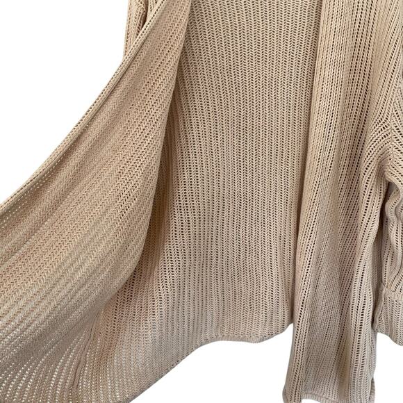 Kate Hill Tan/Neutral Cotton Open Knit Open Front Long Cardigan Cuffed Sleeve 3X - Picture 4 of 10